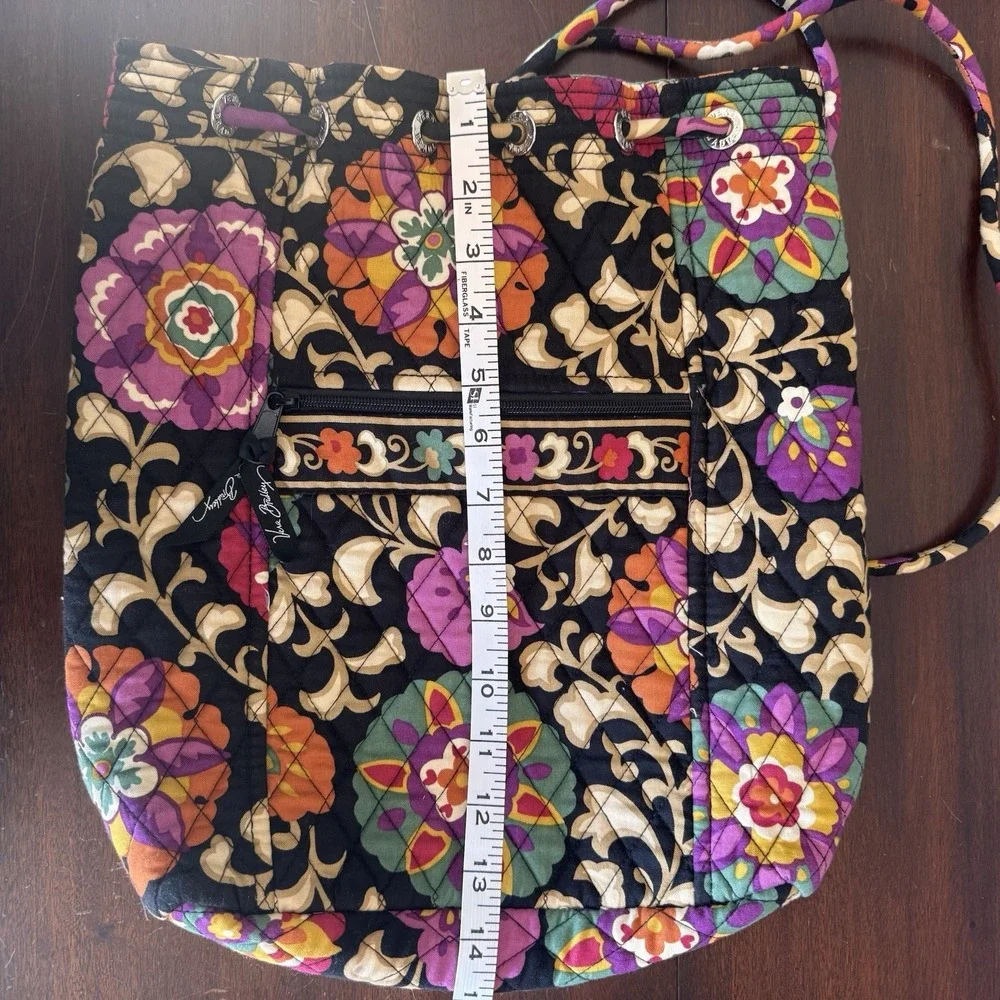 Retired VERA BRADLEY SUZANI Black Multicolored Floral Quilt Bucket Backpack Bag